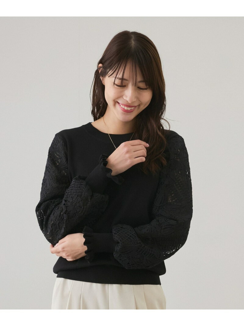 樂天商城 - 【SALE／20%OFF】フラワーレース袖ニットプルオーバー JAYRO ジャイロ トップス ニット ピンク ネイビー ブルー ブラック ホワイト【RBA_E】【送料無料】[Rakuten Fashion]