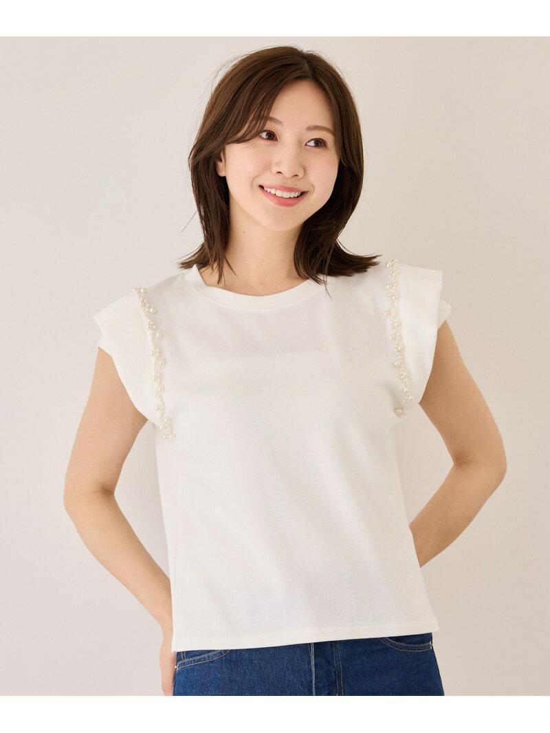 樂天商城 - フレンチスリーブパールポンチカットソー JAYRO ジャイロ トップス カットソー・Tシャツ ブラック ホワイト【送料無料】[Rakuten Fashion]