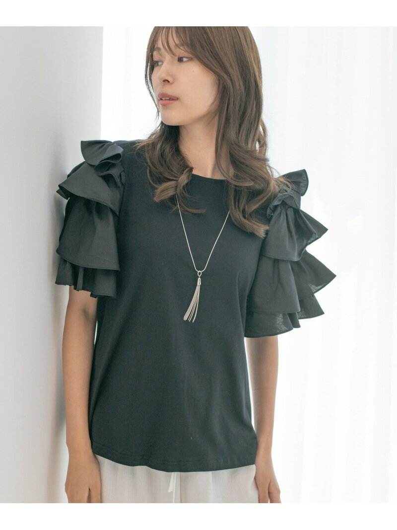 【SALE／30%OFF】ティアードフリル袖デザイントップス JAYRO ジャイロ トップス カットソー・Tシャツ ブラック ホワイト【RBA_E】[Rakuten Fashion]