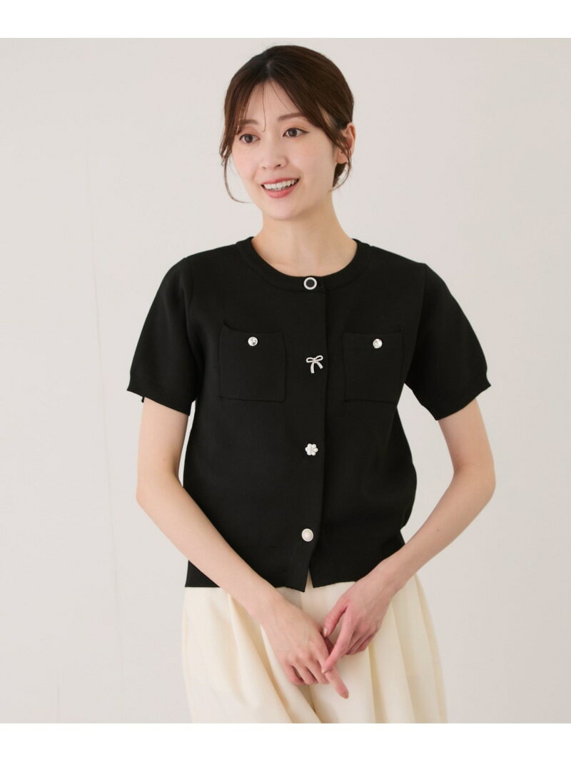 Long-Sleeved Knit - アソートボタン半袖カーディガン JAYRO ジャイロ トップス ニット ピンク ブラック ホワイト【送料無料】[Rakuten Fashion]