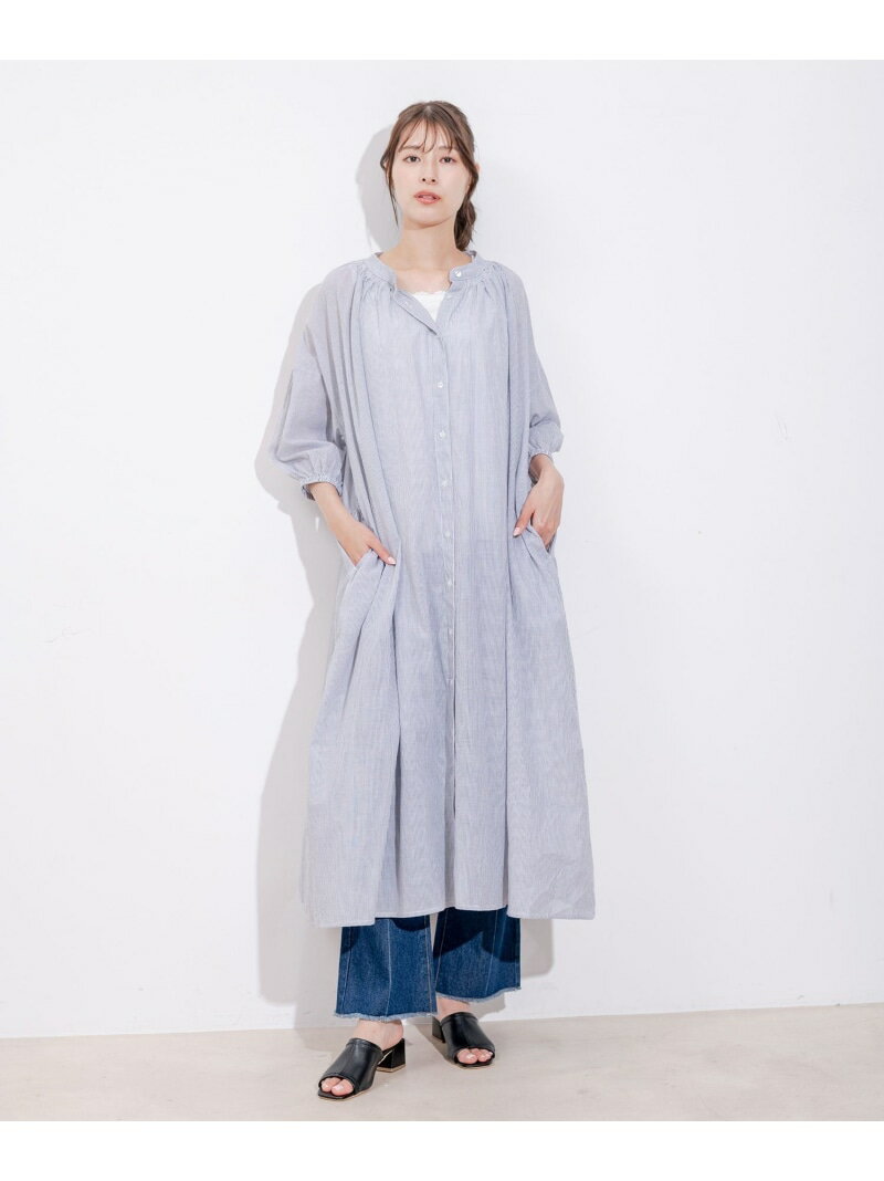 【SALE／50%OFF】インド綿ボイルストライプワンピース JAYRO ジャイロ ワンピース・ドレス シャツワンピース ブラック ブルー【RBA_E】[Rakuten Fashion]