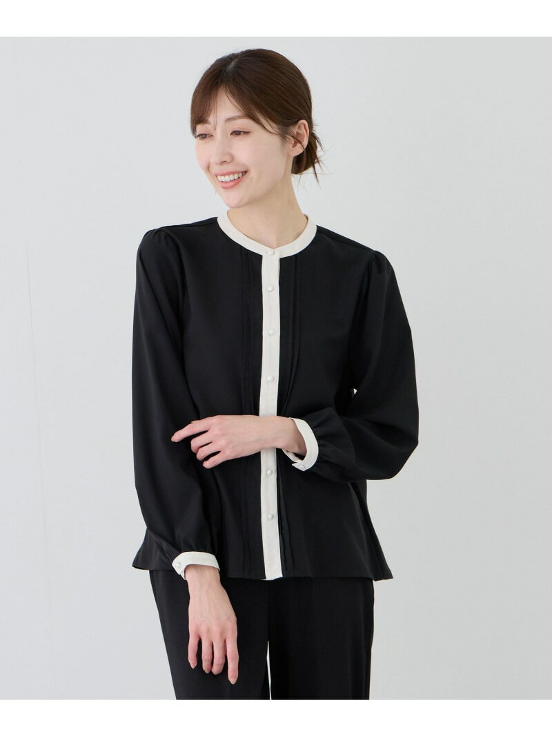 樂天商城 - 【SALE／20%OFF】配色ノーカラーブラウス JAYRO ジャイロ トップス シャツ・ブラウス ホワイト ブルー ブラック グレー【RBA_E】【送料無料】[Rakuten Fashion]