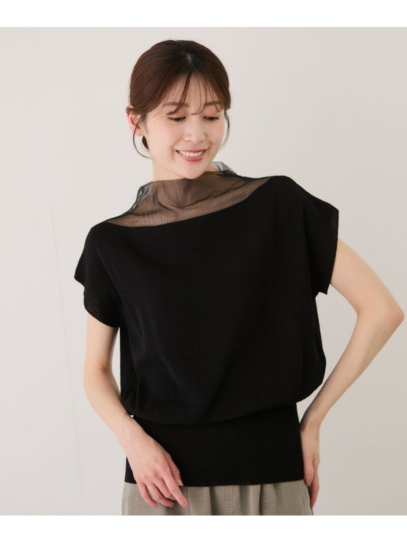 衿シアー半袖プルオーバー JAYRO ジャイロ トップス ニット ベージュ ホワイト ネイビー ブラック【送料無料】[Rakuten Fashion]
