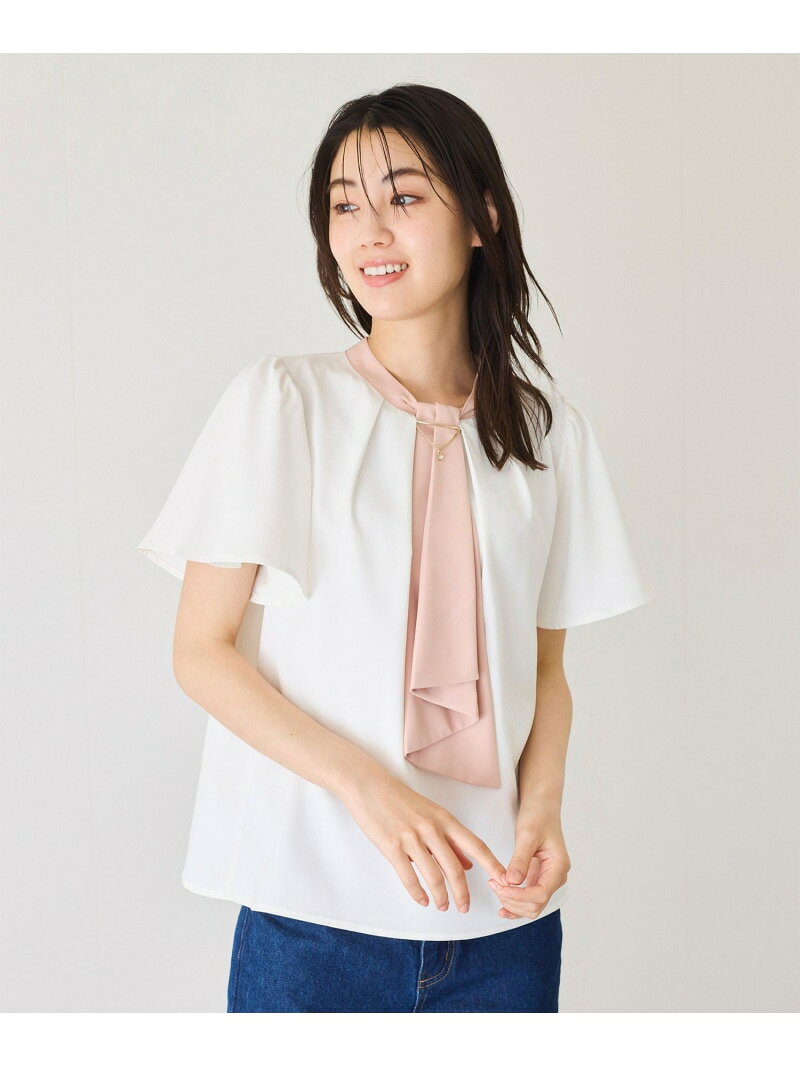 【SALE／30%OFF】ボウタイ配色半袖フリルブラウス JAYRO ジャイロ トップス シャツ・ブラウス ネイビー ホワイト ブルー【RBA_E】[Rakuten Fashion]