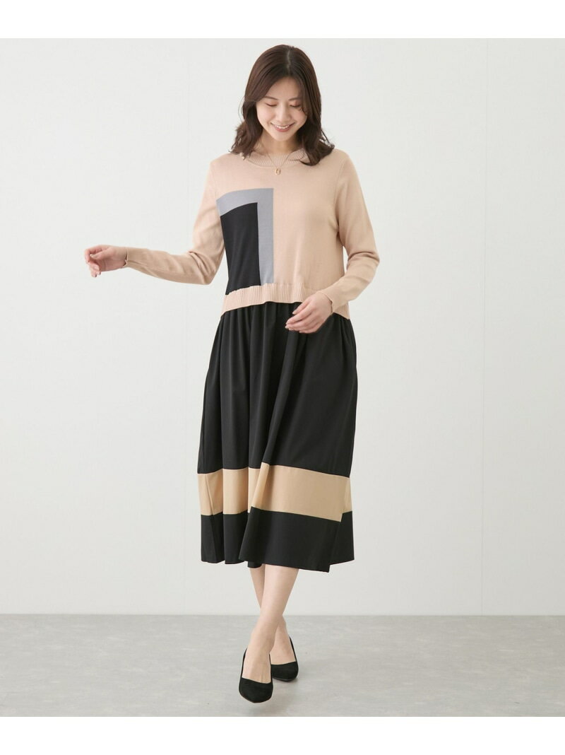 【SALE／30%OFF】ニットドッキング配色ワンピース JAYRO ジャイロ ワンピース・ドレス ワンピース ブラック ベージュ ブルー【RBA_E】【送料無料】[Rakuten Fashion]