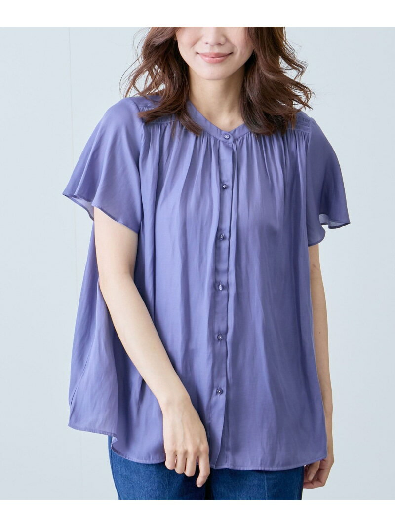 樂天商城 - 【SALE／20%OFF】ナイルサテン肩シャーリングブラウス JAYRO ジャイロ トップス シャツ・ブラウス グレー ピンク ブルー【RBA_E】【送料無料】[Rakuten Fashion]