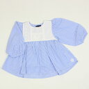 30%OFF セール SALE 【3枚で送料無料】パフスリーブブラウス ストライプ レース ブルー 長袖 女の子 キッズサイズ 子供用 S.T.クローゼット S...