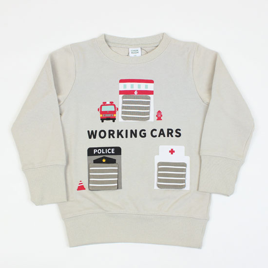 トレーナー スウェット 長袖 働く車 消防車 パトカー 救急車 知育 男の子 キッズサイズ 子供用 チークルーム CHEEK ROOM