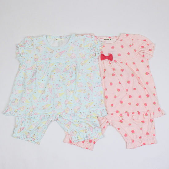 【3枚で送料無料】 半袖パジャマ 上下セット アイス イチゴ リボン フリル 女の子 子供用 ベビーサイズ キッズサイズ キッズフォーレ Kids Foret