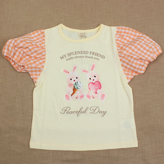 30％OFF セール SALE 【3枚で送料無料】 半袖Tシャツ ウサギ アイス ギンガムチェック 女の子 キッズサイズ 子供服 ラ ポシェ ビスキュイ la poche biscuit