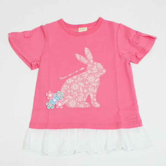 樂天商城 - 30％OFF セール SALE 【3枚で送料無料】 半袖Tチュニック ウサギ レース 花柄 女の子 キッズサイズ 子供服 ラ ポシェ ビスキュイ la poche biscuit
