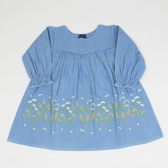 樂天商城 - 30％OFF セール SALE 【3枚で送料無料】 ワンピース 長袖 花柄 刺繍 サックス ブルー 袖口フリル 女の子 キッズサイズ 子供用 S.T.クローゼット S.T.CLOSET