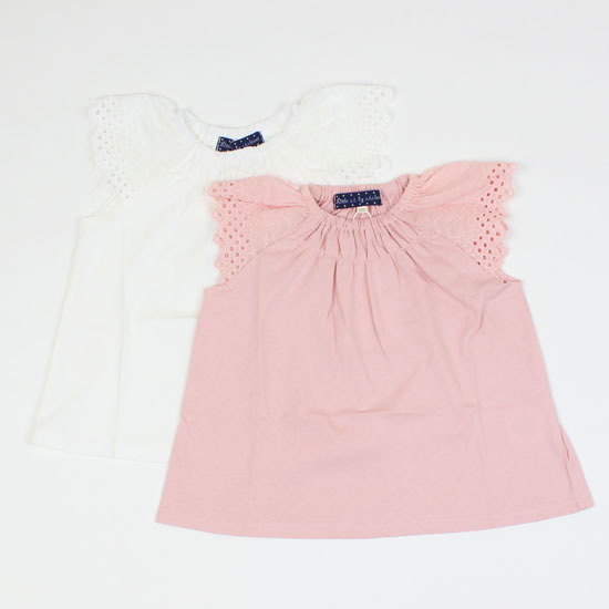 樂天商城 - 30％OFF セール SALE 【3枚で送料無料】 半袖Tシャツ レーススリーブ 無地 ホワイト ピンク 女の子 キッズサイズ ベビー 子供用 S.T.クローゼット S.T.CLOSET