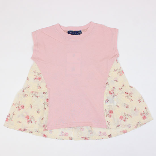 樂天商城 - 30％OFF セール SALE 【3枚で送料無料】 ノースリーブTシャツ 花柄刺繍 切替 ピンク 女の子 キッズサイズ ベビー 子供用 S.T.クローゼット S.T.CLOSET