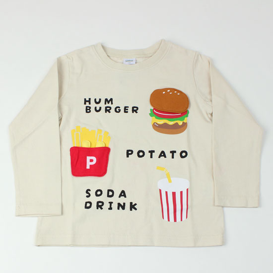 樂天商城 - 【3枚で送料無料】 長袖Tシャツ ハンバーガー ポテト ドリンク 女の子 男の子 キッズサイズ 子供服 チークルーム CHEEK ROOM