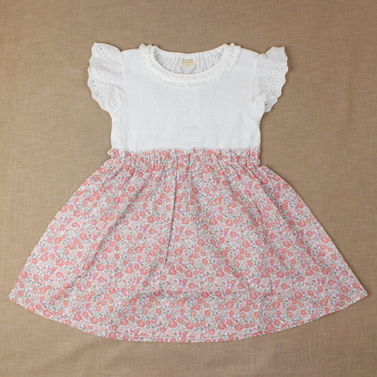 【3枚で送料無料】 ワンピース 半袖 花柄 切替 レース 女の子 キッズサイズ 子供服 ラ ポシェ ビスキュイ la poche biscuit