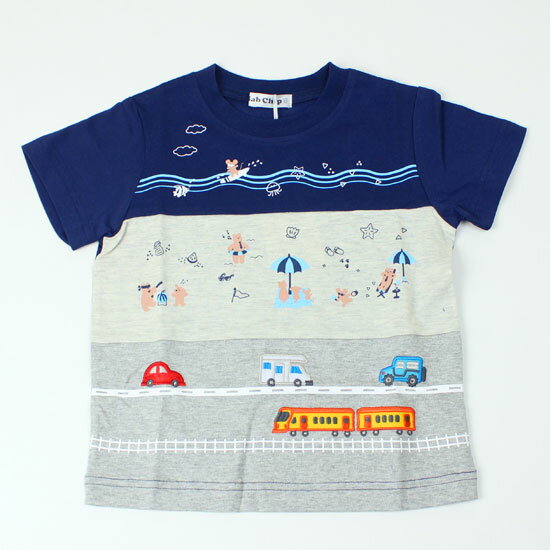 Rakuten - 【3枚で送料無料】 半袖Tシャツ 海 切替 電車 車 アップリケ かわいい 男の子 キッズサイズ 子供用 バブチップ BAB CHIP