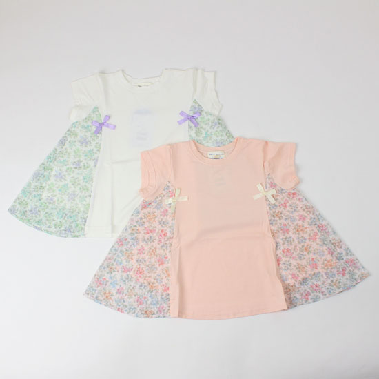 Rakuten - 【3枚で送料無料】 Aライン半袖Tシャツ フレア 花柄切替 女の子 キッズサイズ 子供用 S.T.クローゼット S.T.CLOSET
