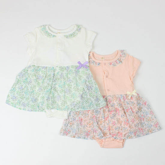 樂天商城 - 【3枚で送料無料】 ロンパース カバーオール 半袖 花柄スカート リボン 女の子 キッズサイズ 子供用 S.T.クローゼット S.T.CLOSET