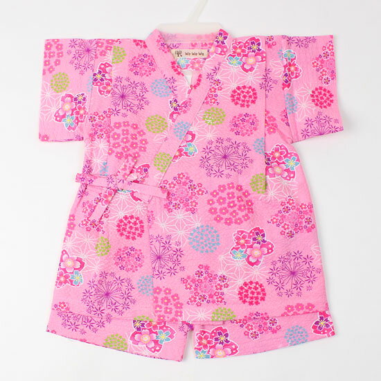 【3枚で送料無料】甚平 じんべい サクラ 桜 麻の葉柄 上下セット リップル 綿100％ 子供用 キッズ ベビー 女の子 赤ちゃん 80・90・95cm ベビーサイズ 日本製 メイドインジャパン MADE IN JAPAN 綿100％