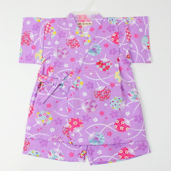 【3枚で送料無料】甚平 じんべい 花柄 うちわ パープル 上下セット リップル 綿100％ 子供用 キッズ ベビー 女の子 赤ちゃん 80・90・95cm ベビーサイズ 日本製 メイドインジャパン MADE IN JAPAN 綿100％
