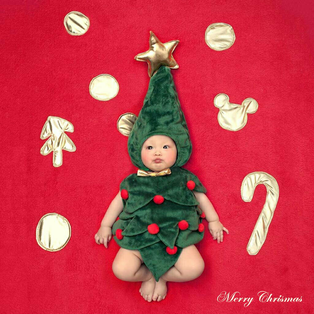 クリスマス ベビー服 コスプレ 衣装 赤ちゃん クリスマスツリー 着ぐるみ ロンパース キッズ サンタ服 クリスマスツリー柄 サンタコスプレ 変装 子供服 新生児服 半袖 つなぎ 帽子付き クリスマス 誕生日 プレゼント 年賀状用 記念写真 出産祝い グリーン