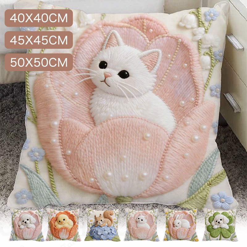 乐天商城 - クッションカバー クッション かわいい 40×40cm 45×45cm 50×50cm カバー 中材 チューリップ 動物柄 癒し インテリア リビング ソファ 超ソフト 背当てクッション 中材付き 取り外し可 洗濯可 子供部屋