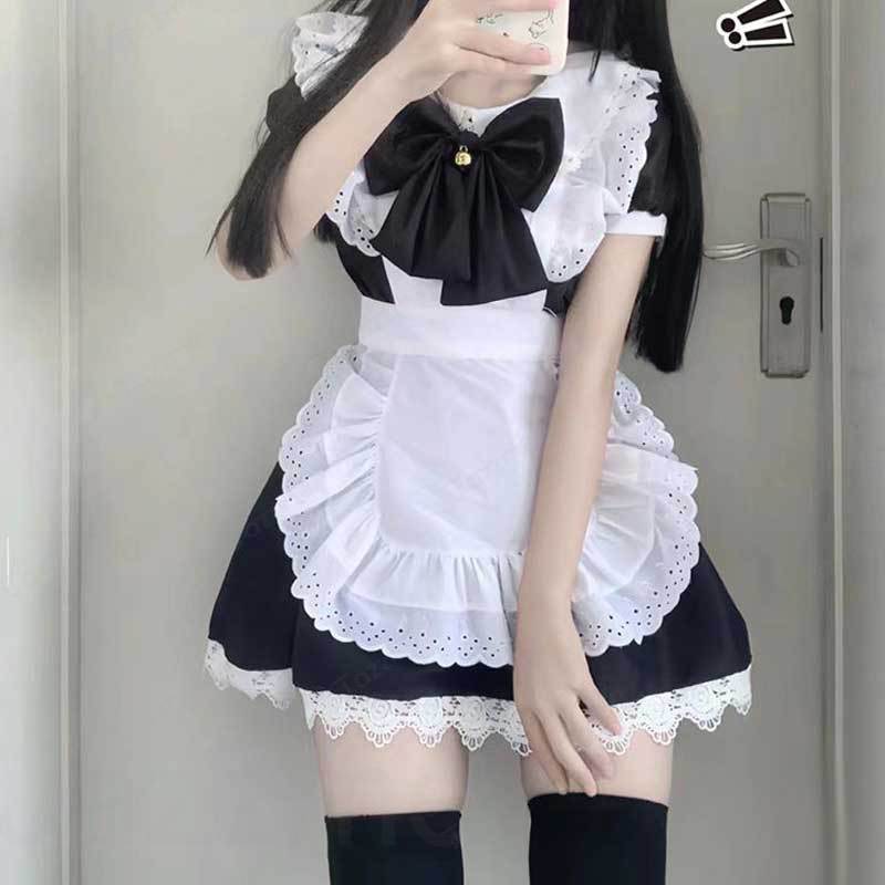 樂天商城 - メイドコック エプロンロリタ ロリタ コス アニメ ピュアセクシー系 スクール系 メイドセット ウェイトレス ハロウィン イベント 制服 仮装衣装 大人 衣装 セット