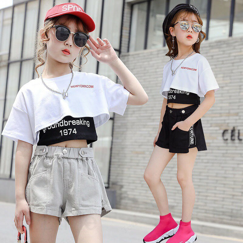 乐天商城 - 【3点セット】キッズダンス ダンス衣装 セットアップ ヒップホップ 半袖Tシャツ 男の子 女の子 トップス Tシャツ チアガール 演出服 キッズ ダンスウェア ジュニア ダンス 衣装 キッズ 男女兼用 夏服 練習着 応援団 団体服 迷彩 原宿系 発表会 jazz 110-170cm こどもの日