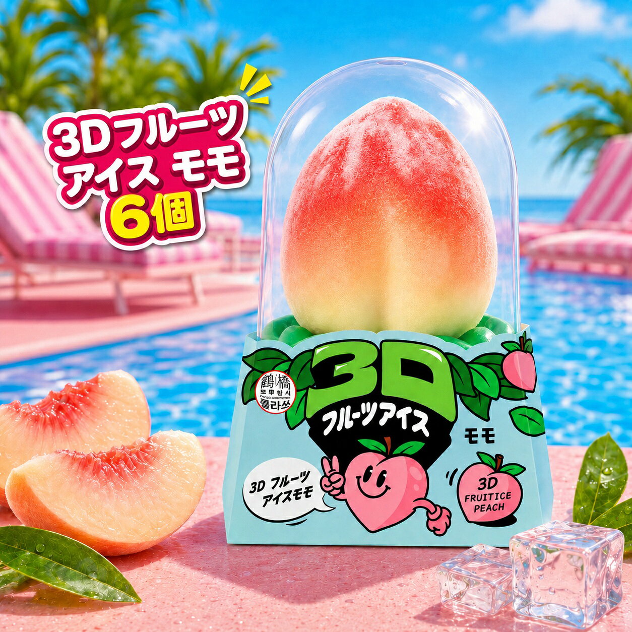 【JB sweets parlor】3Dフルーツアイス モモ6個セット フルーツアイス 冷凍スイーツ アイス ギフト お取り寄せスイーツ プレゼント 夏ギフト フルーツ SNS映 アイス