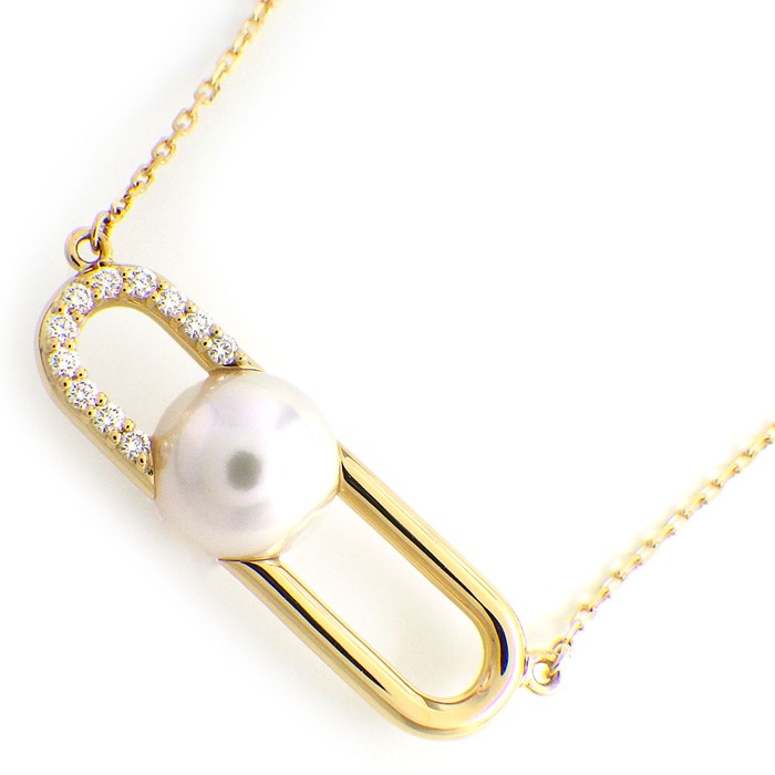 【最大3万円OFFクーポン★10月1日より利用可】 タサキ 田崎真珠 TASAKI ネックレス ファイン リンク P-17168-18KYG あこや真珠 ホワイト パール 7.9mm珠 ダイヤモンド 計0.07ct K18YG 白 【中古】のサムネイル