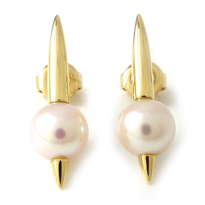 ミキモト MIKIMOTO ピアス 棘 トゲ モチーフ ホワイト パール 7.5mm珠 K18YG 白 【中古】