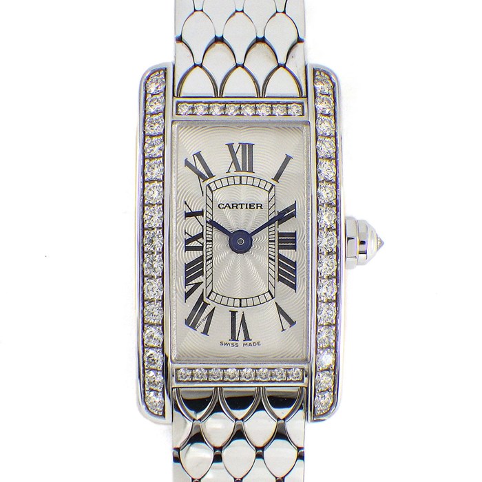 【マラソン期間中ポイント2倍】 カルティエ Cartier 腕時計 タンク アメリカン ミニ WB710013 ダイヤモンド ベゼル/リュウズ シルバー ギョーシェ ヴァーグ レクタンギュラー文字盤 K18WG クオーツアナログ 【中古】のサムネイル