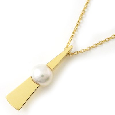 ミキモト MIKIMOTO ネックレス トライアングル 1ポイント あこや真珠 6.7mm珠 K18YG 【中古】