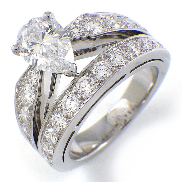 ショーメ Chaumet リング ジョゼフィーヌ オーブ プランタニエール 081801 ティアラ 1ポイント ペアシェイプ ダイヤモンド 1.01ct(D/VS1) 2ロウ パヴェ ハーフサークル 41ポイント ラウンドブリリアントカット ダイヤモンド PT950 9号 【箱・保付き】 【中古】のサムネイル