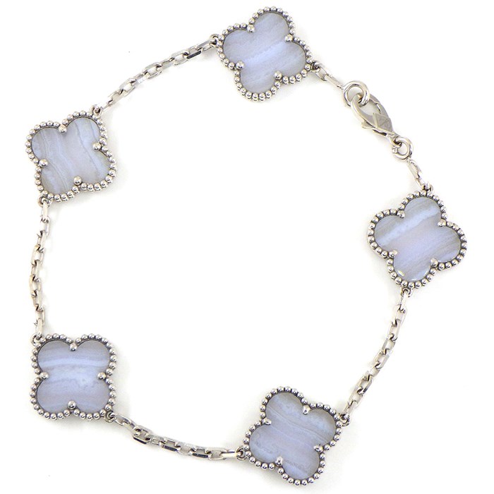 【P2倍★最大3万円OFFクーポン有】 ヴァンクリーフ＆アーペル Van Cleef & Arpels ブレスレット ヴィンテージ アルハンブラ 5モチーフ VCARD34700 カルセドニー K18WG 【中古】のサムネイル