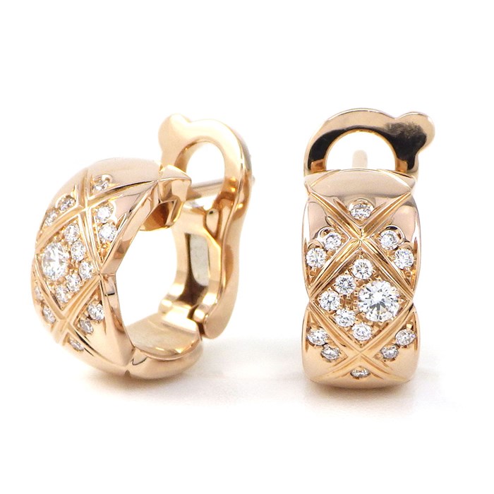 シャネル CHANEL ピアス クリップ フープ ココ クラッシュ J11755 マトラッセ キルティング 32ポイント ダイヤモンド 0.19ct K18BG 【中古】のサムネイル