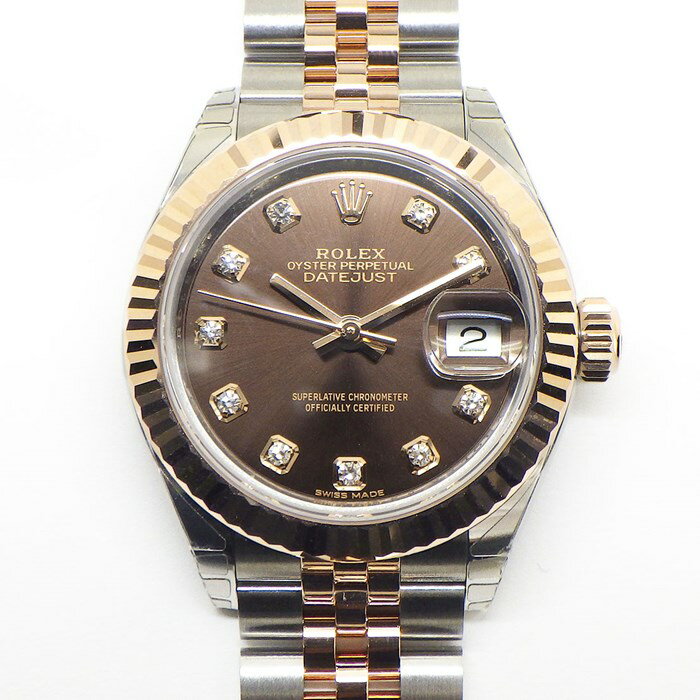 ロレックス Rolex 腕時計 オイスター パーペチュアル レディ デイトジャスト 279171G ダイヤインデックス チョコレート文字盤 フルーテッドベゼル ロレゾール K18PG SS 自動巻き 【箱・保付き】 【中古】