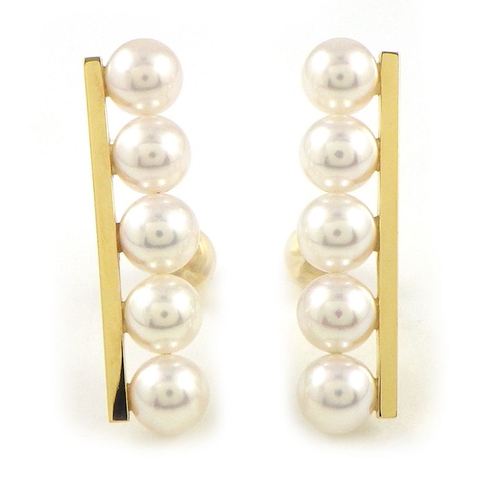 【P2倍★最大3万円OFFクーポン配布中】 タサキ 田崎真珠 TASAKI ピアス バランス プラス E-3842-18KYG バー 5連 あこや真珠 パール 5.7mm珠 K18YG 【中古】のサムネイル