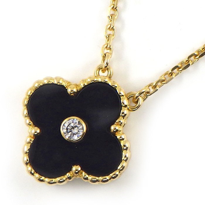 ヴァンクリーフ＆アーペル Van Cleef & Arpels ネックレス ヴィンテージ アルハンブラ 2005年 ホリデーシーズン 限定 ホリデーコレクション 第1号 レア コレクターズアイテム 廃盤品 オニキス 1ポイント ダイヤモンド K18YG 【中古】のサムネイル