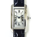 【最大3万円OFFクーポン配布中】 カルティエ Cartier 腕時計 タンク アメリカン ミニ WSTA0032 日本限定モデル ローマ数字インデックス サンレイ シルバー レクタンギュラー文字盤 SS ネイビーブルー アリゲーター レザーベルト クオーツアナログ 【箱・保付き】 【中古】