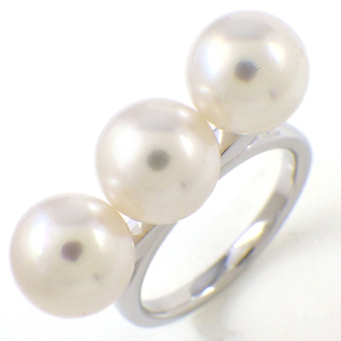 【P2倍＆対象品2％OFFクーポン】 タサキ 田崎真珠 TASAKI リング バランス ネオ R-4814-18KWG 3ポイント あこや真珠 8.1mm珠 K18WG 8.5号 【箱・保付き】 【中古】のサムネイル