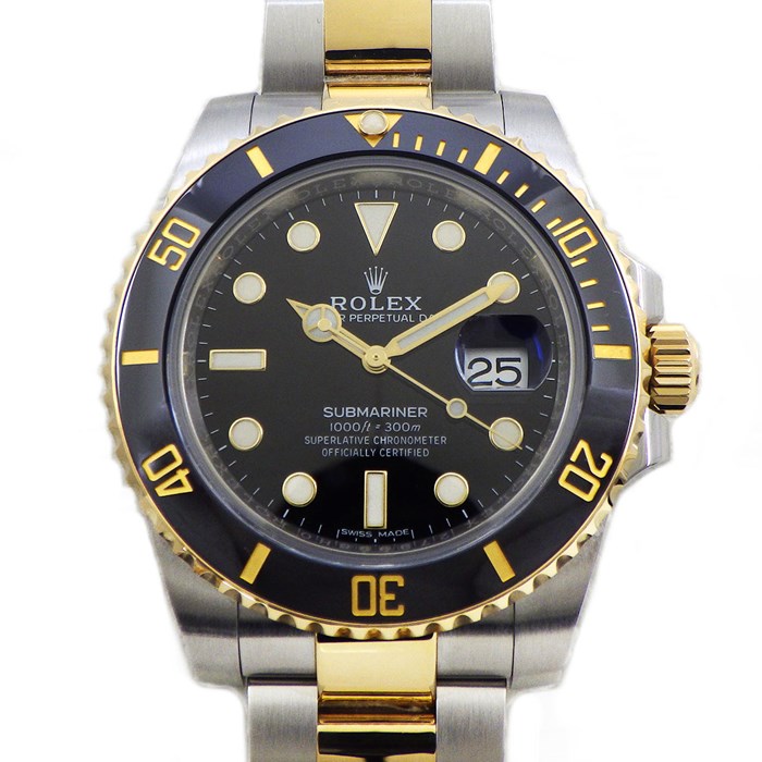 ロレックス Rolex 腕時計 サブマリーナ デイト 116613LN デイト ルーレット刻印 カレンダー 回転ベゼル ブラック文字盤 黒 K18YG SS 自動巻き 【中古】