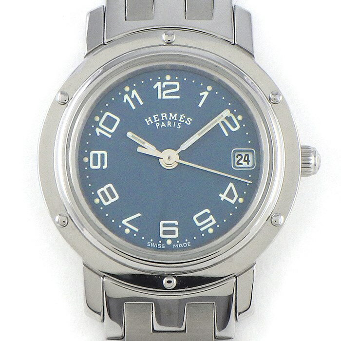  エルメス HERMES 腕時計 クリッパー CL4.210 ブルー文字盤 デイト SS クオーツアナログ  