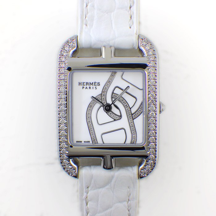  エルメス HERMES 腕時計 ケープコッド CC1.330C ダイヤベゼル シェーヌダンクル ダイヤ/ホワイト文字盤 白 SS ホワイトアリゲーターレザーベルト クオーツアナログ  