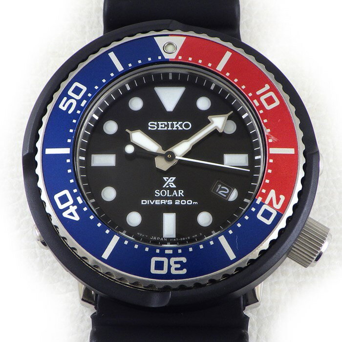 セイコー SEIKO 腕時計 プロスペックス ダイバー スキューバ SBDN025 LOWERCASE3000本限定モデル カレンダー ブルー＆レッド回転ベゼル 夜光針・インデックス ブラック文字盤 黒 SS ラバー ソーラー 【箱・保付き】 【中古】