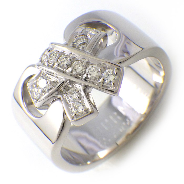 【最大1万円OFFクーポン＆P2倍】 エルメス HERMES リング ラセット リボン ボウ モチーフ ダイヤモンド K18WG 10号 / #50 【中古】