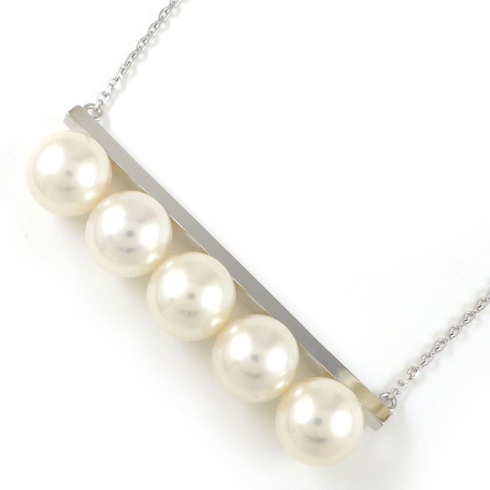 タサキ 田崎真珠 TASAKI ロングネックレス バランス シグネチャー P-15884-18KWG 5ポイント アコヤ真珠 8.5mm珠 K18WG 【中古】のサムネイル