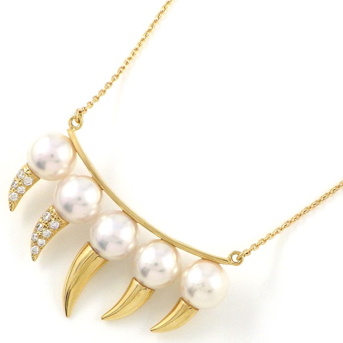 【30日限定★ポイント3倍】 タサキ 田崎真珠 TASAKI ネックレス デインジャー ファング P-15641-18KYG ダイヤモンド 計0.09ct あこや真珠 7mm珠 K18YG 【中古】のサムネイル