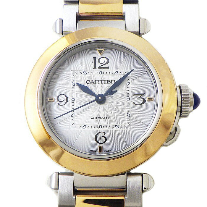 【最大3万円OFFクーポン★サマーセール】 カルティエ Cartier 腕時計 パシャ W2PA0008 サンレイ シルバー文字盤 K18PG SS 自動巻き 【箱・保付き】 【中古】